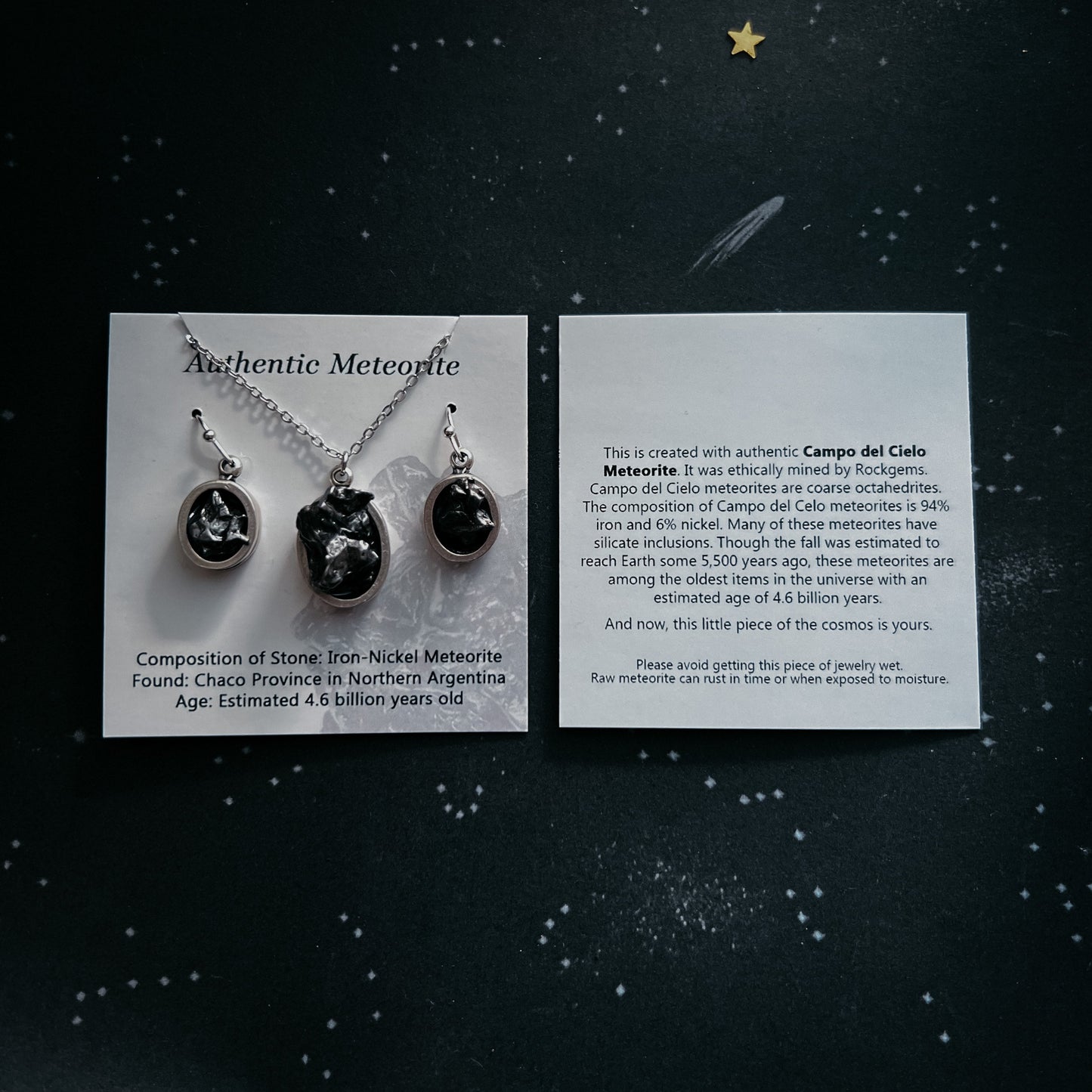 Small Round Meteorite Pendant Necklace in Matte Brushed Silver
