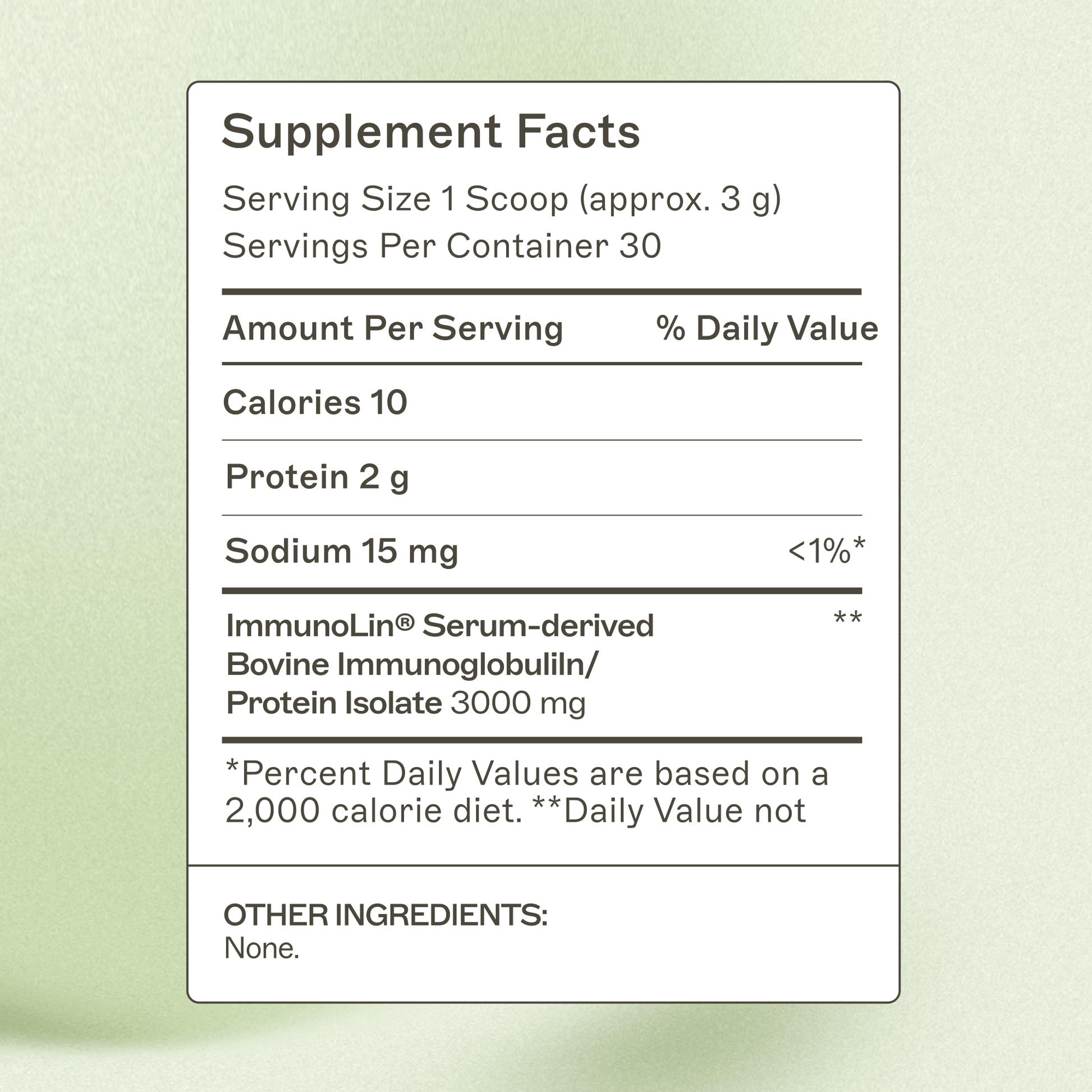 AMMD ImmuneIG Supplement Facts Panel.