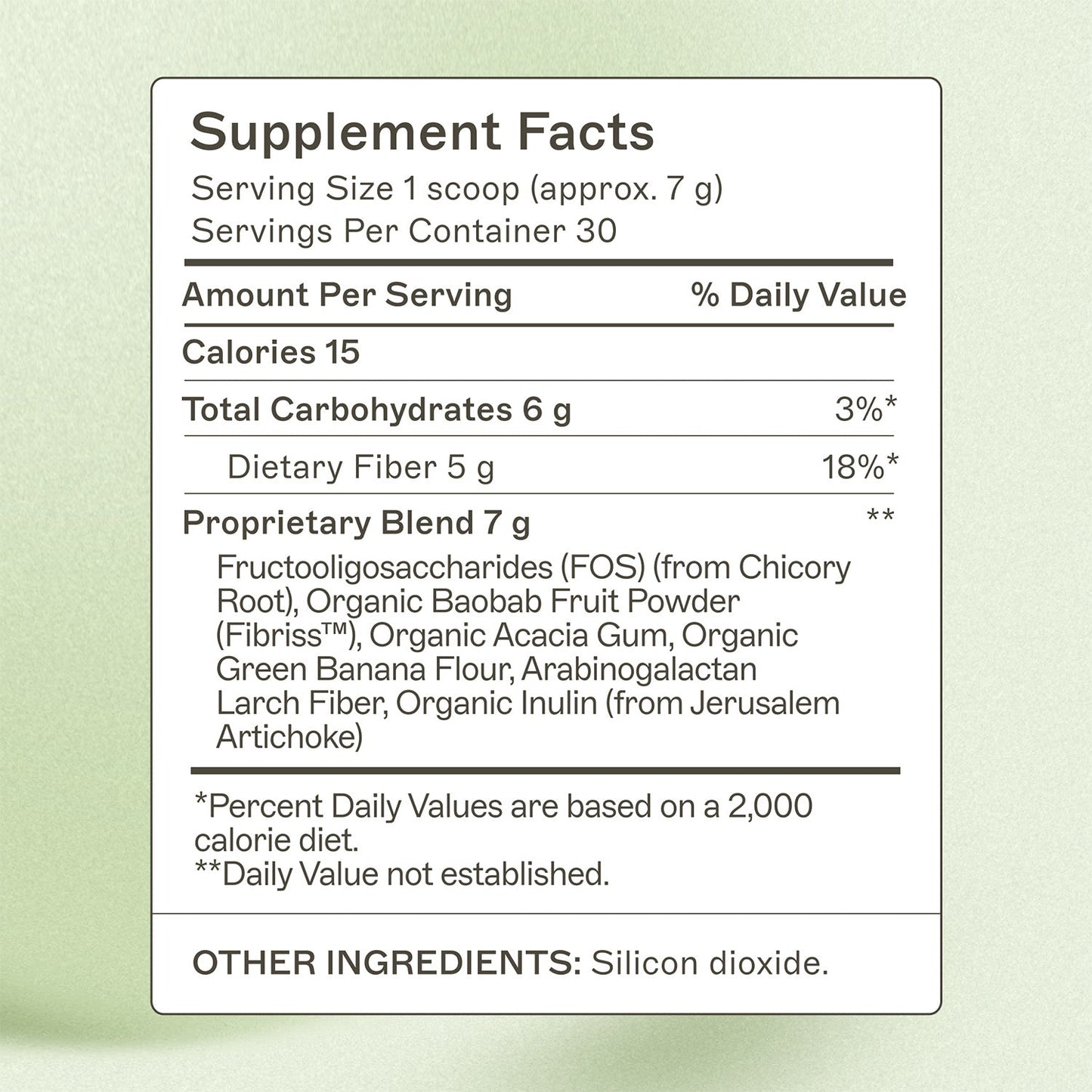 Prebiotic Fiber Complete Supplement Facts Panel