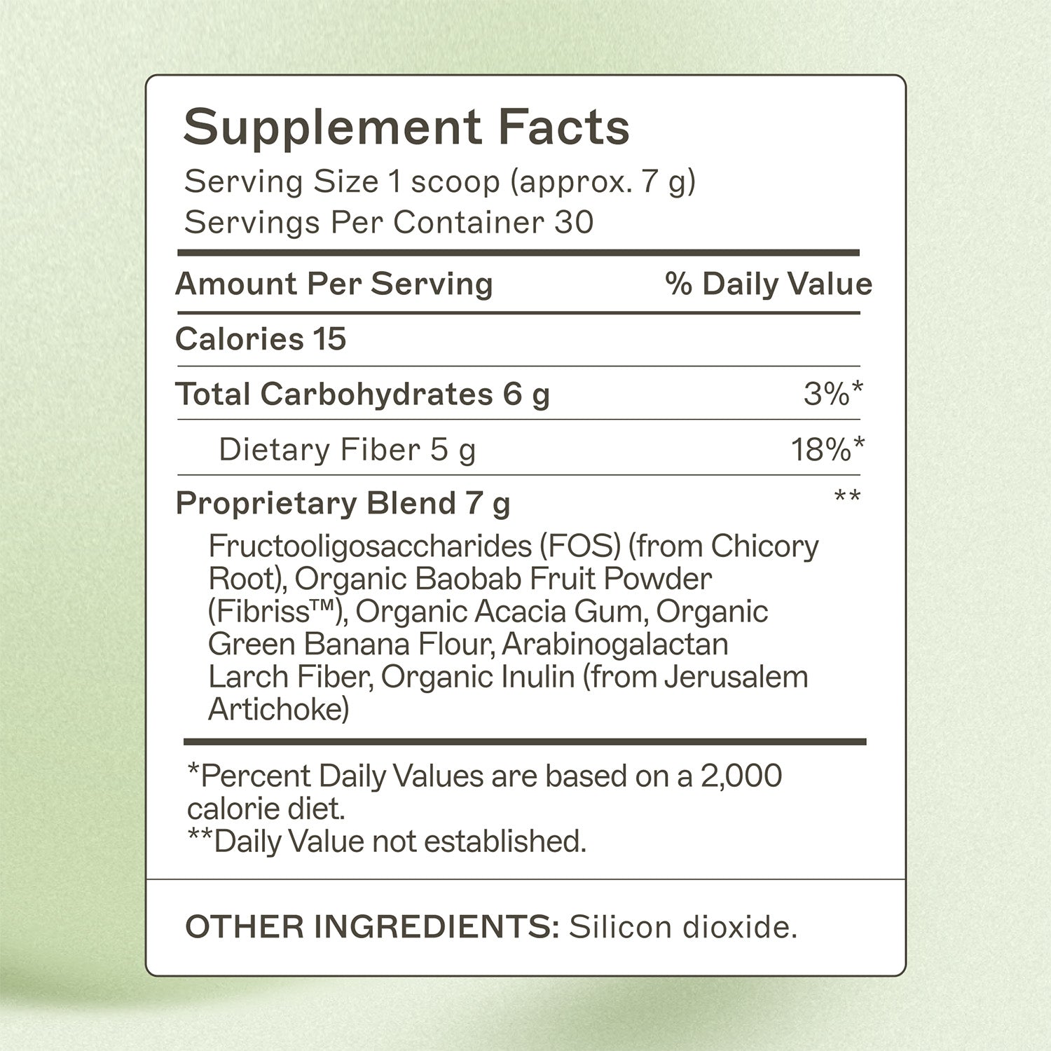 Prebiotic Fiber Complete Supplement Facts Panel