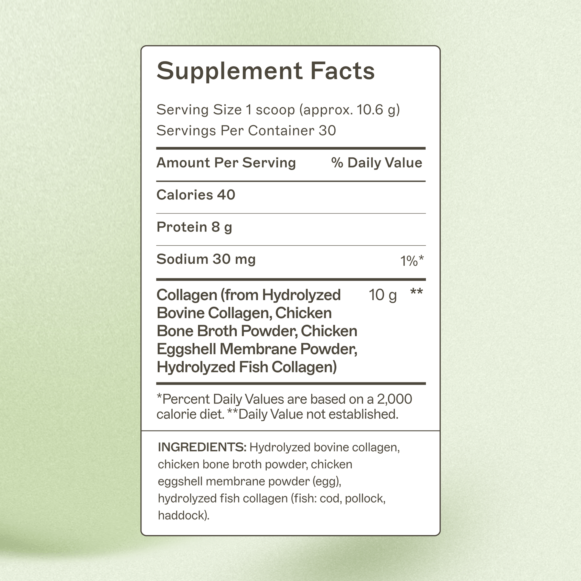 Spectrum 5 Collagen™ supplement facts panel