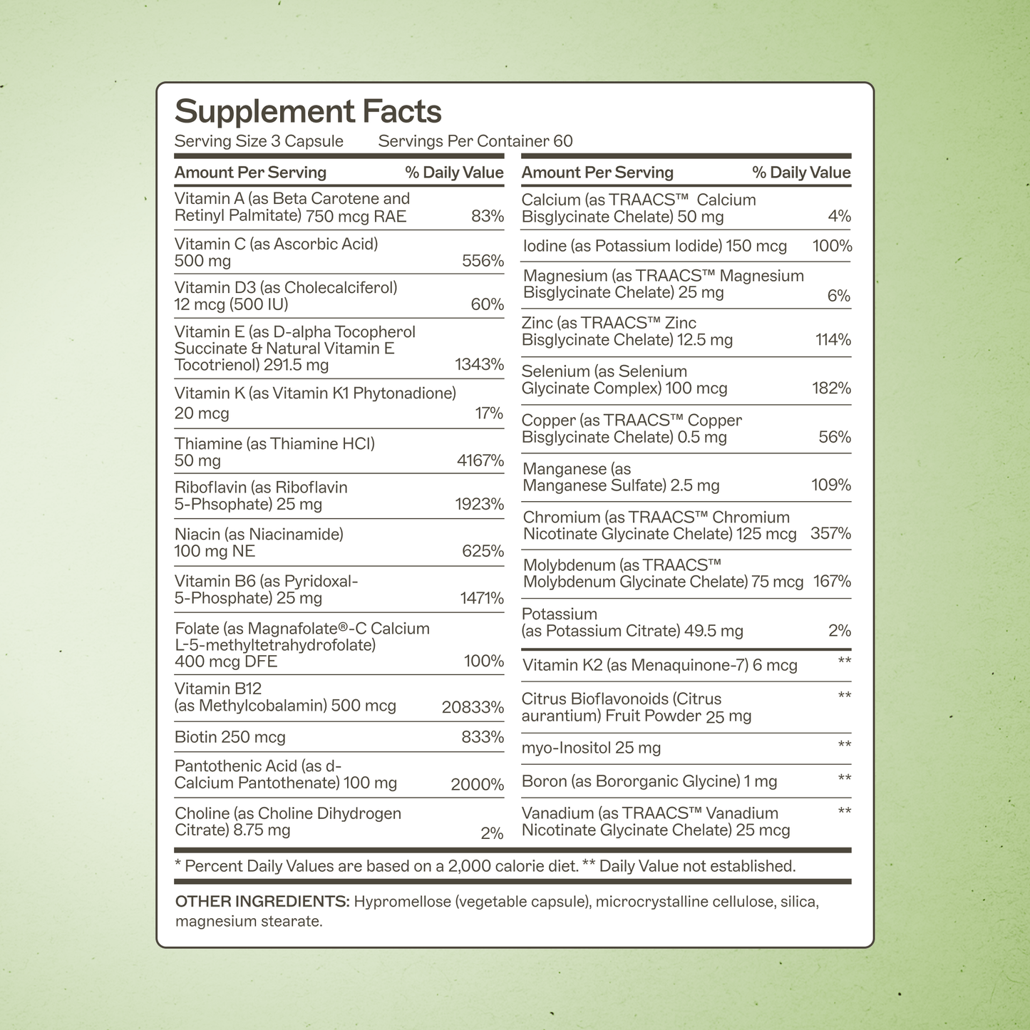 The Myers Way® Multivitamin Supplement Facts Panel