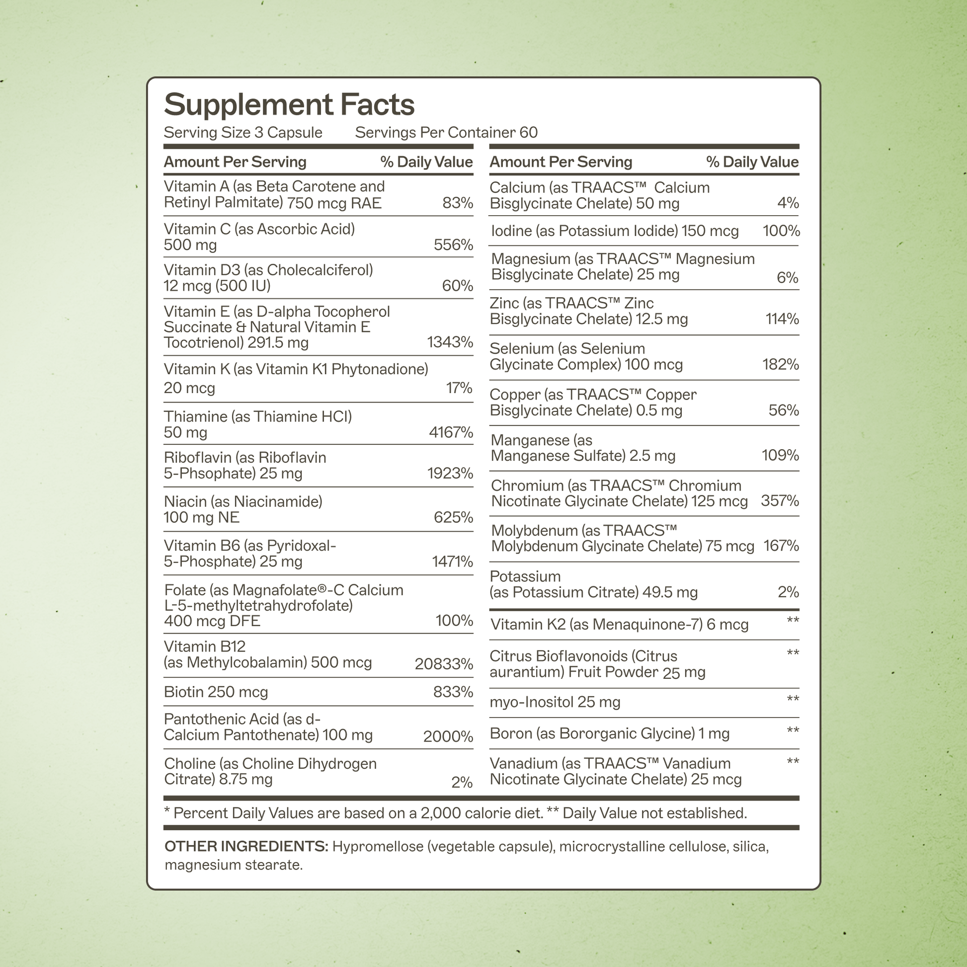 The Myers Way® Multivitamin Supplement Facts Panel