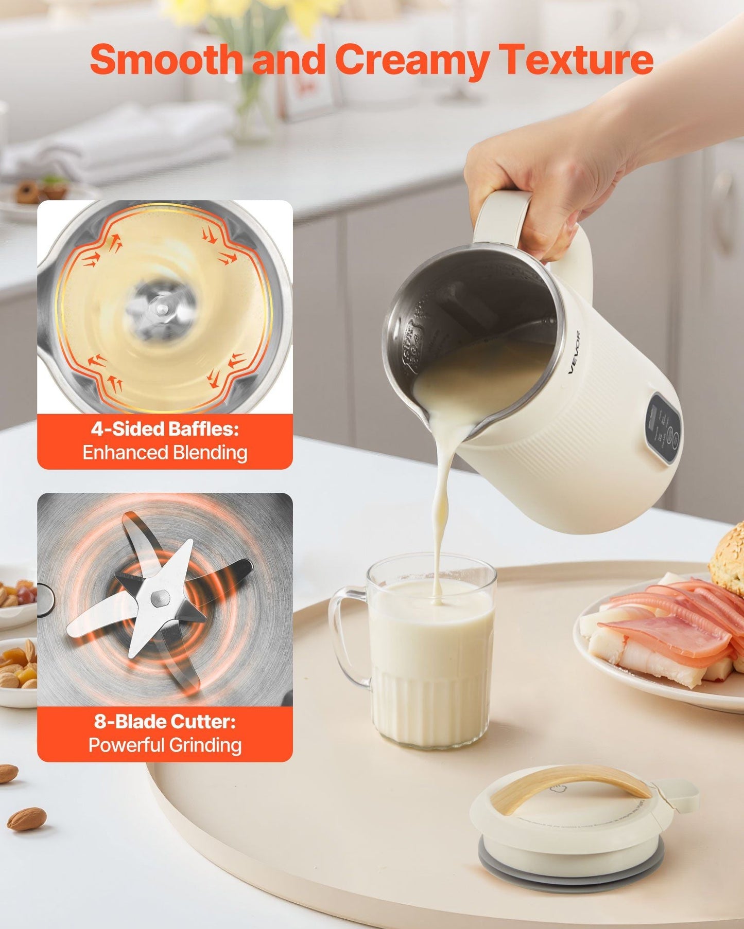 6-in-1 Nut Milk Maker, 20 oz Soy Milk Maker Machine with 6 Blades, for Homemade Oat, Nut, Soy, Juice, Plant-Based and Non Dairy Beverages with High-Temp Self-Cleaning, Boil Water, 12-Hour Delay