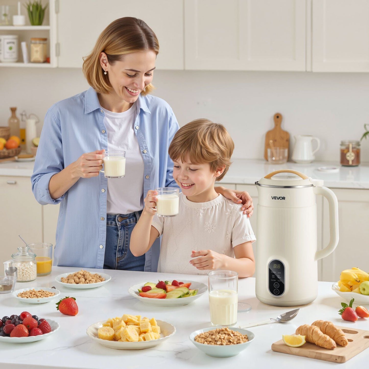 6-in-1 Nut Milk Maker, 20 oz Soy Milk Maker Machine with 6 Blades, for Homemade Oat, Nut, Soy, Juice, Plant-Based and Non Dairy Beverages with High-Temp Self-Cleaning, Boil Water, 12-Hour Delay